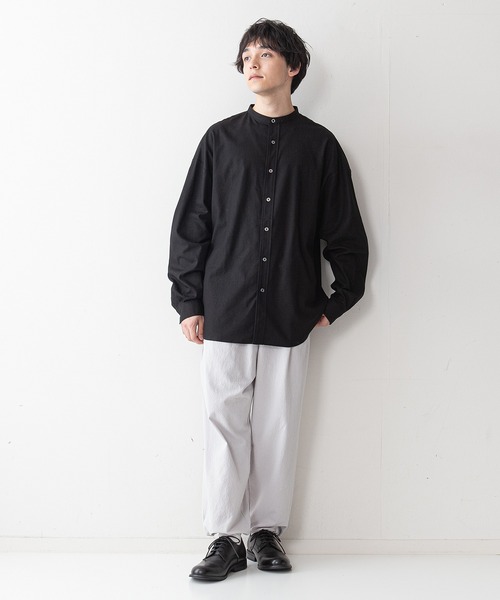 UNIIT(ユニット)の「【UNIIT】コットンリネン バンドカラー(ノーカラー)シャツ ややルーズシルエット(ビッグシルエット)(シャツ/ブラウス・メンズ・ライトブルー/ブラック/ホワイト/ベージュ・MEDIUM/LARGE)」の16枚目の写真
