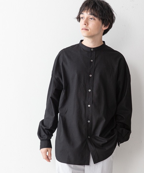 UNIIT(ユニット)の「【UNIIT】コットンリネン バンドカラー(ノーカラー)シャツ ややルーズシルエット(ビッグシルエット)(シャツ/ブラウス・メンズ・ライトブルー/ブラック/ホワイト/ベージュ・MEDIUM/LARGE)」の6枚目の写真