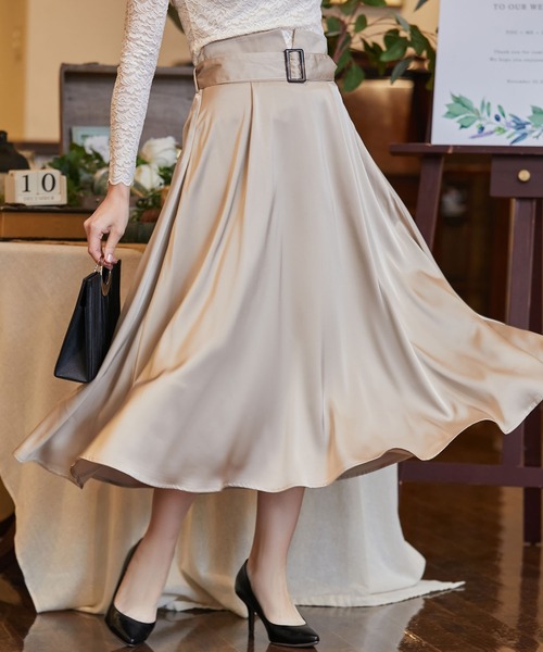 DRESS STAR(ドレス スター)の「バックルベルトフレアスカート(スカート・レディース・ベージュ/ブルー/ネイビー/ピンク・M/S/L)」の2枚目の写真