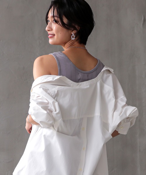 OMNES Another Edition（オムネス アナザーエディション）の「汗染み防止リブ裾ラウンドタンク（タンクトップ・レディース・ホワイト/ラベンダー/ブラック/ベージュ/イエロー/ホワイト×ブラック・FREE）」の5枚目の写真