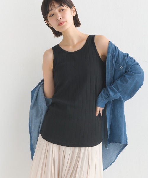 OMNES Another Edition（オムネス アナザーエディション）の「汗染み防止リブ裾ラウンドタンク（タンクトップ・レディース・ホワイト/ラベンダー/ブラック/ベージュ/イエロー/ホワイト×ブラック・FREE）」の15枚目の写真