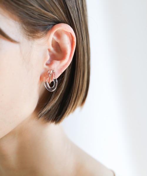 select MOCA（セレクトモカ）の「2021 SS ウェーブフープクリアイヤリング（イヤリング・レディース・ピンク/ライトブラウン・FREE）」の9枚目の写真