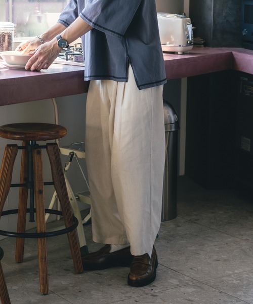 epnok（エプノック）の「リネンバルーンワイドパンツ（その他パンツ・メンズ・ダークブラウン/オフホワイト・SMALL/LARGE/MEDIUM）」の3枚目の写真