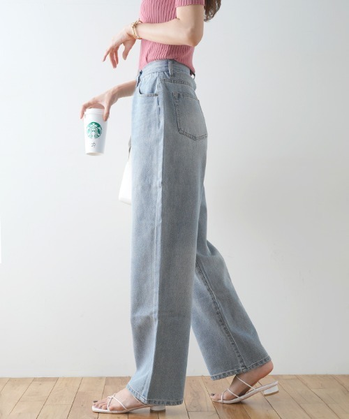 Futier land（フューティアランド）の「ルーズハイウエストロールアップワイドジーンズ（デニムパンツ・レディース・ライトブルー/インディゴブルー・SMALL/MEDIUM/LARGE）」の2枚目の写真