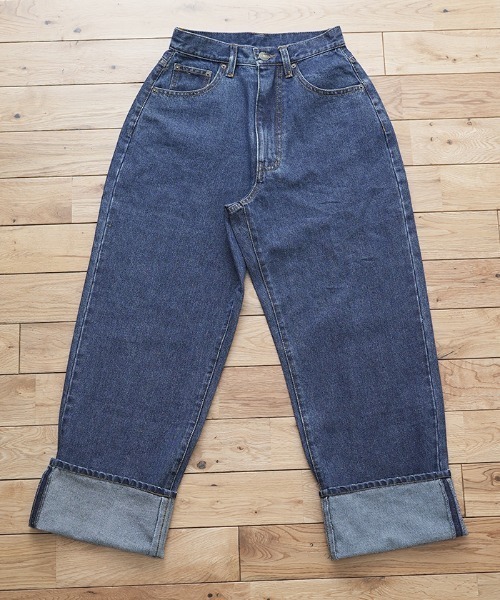Futier land（フューティアランド）の「ルーズハイウエストロールアップワイドジーンズ（デニムパンツ・レディース・ライトブルー/インディゴブルー・SMALL/MEDIUM/LARGE）」の10枚目の写真