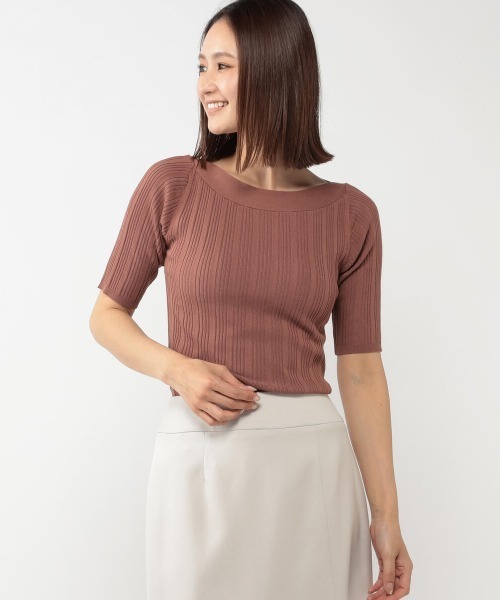 MEW'S REFINED CLOTHES（ミューズリファインドクローズ）の「接触冷感ランダムリブボートネックニット（ニット/セーター・レディース・ブラック/ベージュ/ブルー/ピンクベージュ/ホワイト/オレンジ系その他・MEDIUM）」の6枚目の写真