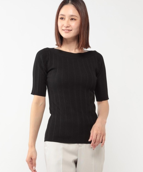 MEW'S REFINED CLOTHES（ミューズリファインドクローズ）の「接触冷感ランダムリブボートネックニット（ニット/セーター・レディース・ブラック/ベージュ/ブルー/ピンクベージュ/ホワイト/オレンジ系その他・MEDIUM）」の3枚目の写真