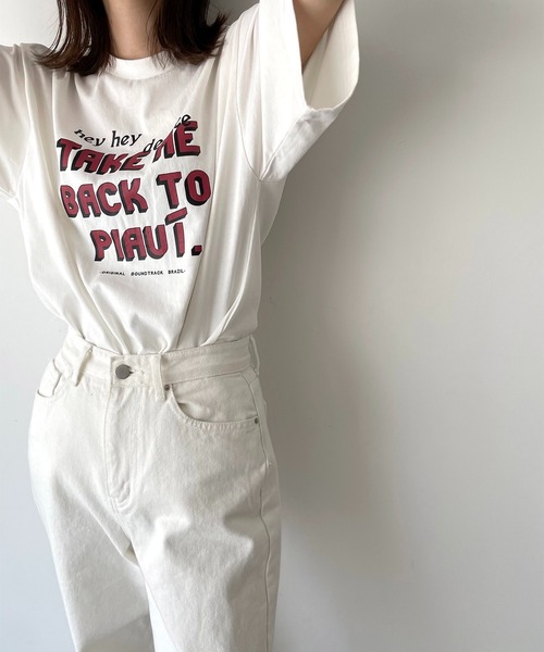 CANAL JEAN（キャナルジーン）の「via j(ヴィアジェイ) "PIAUI"半袖Tシャツ（Tシャツ/カットソー・レディース・ホワイト/チャコールグレー/オレンジ・ONE SIZE）」の4枚目の写真