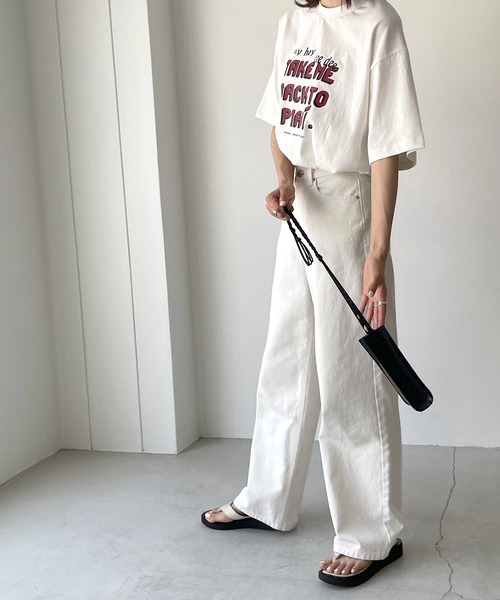 CANAL JEAN（キャナルジーン）の「via j(ヴィアジェイ) "PIAUI"半袖Tシャツ（Tシャツ/カットソー・レディース・ホワイト/チャコールグレー/オレンジ・ONE SIZE）」の5枚目の写真