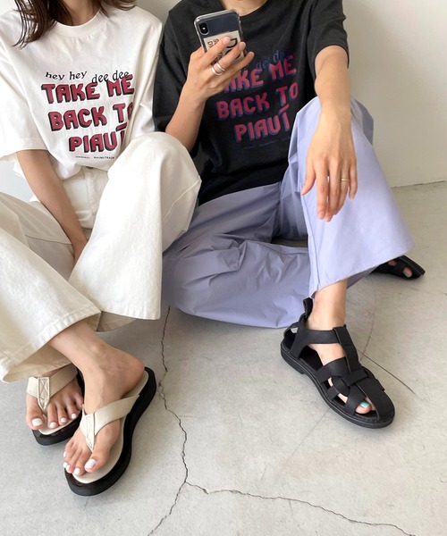 CANAL JEAN（キャナルジーン）の「via j(ヴィアジェイ) "PIAUI"半袖Tシャツ（Tシャツ/カットソー・レディース・ホワイト/チャコールグレー/オレンジ・ONE SIZE）」の7枚目の写真