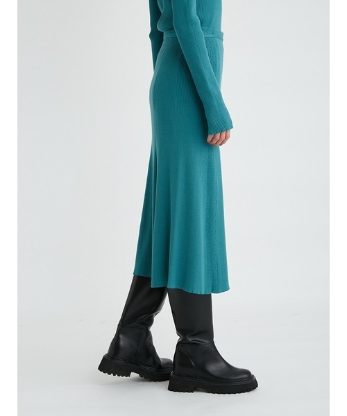 Mila Owen ベルト付パネルニットスカート ミラ オーウェン Mila Owen 細ベルト付切替ドットサテンSK （BEG