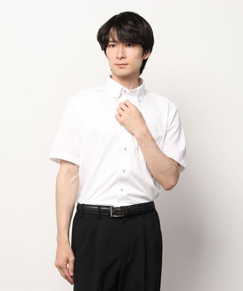 Perfect Suit FActory（パーフェクトスーツファクトリー）の「【バイオセンサー/完全ノーアイロン】半袖アイシャツ　ホワイト/サックス/グレー　WEB限定（ビジネスシャツ・メンズ・ホワイト/ライトグレー/サックスブルー・S/M/LL/3L/L）」の13枚目の写真