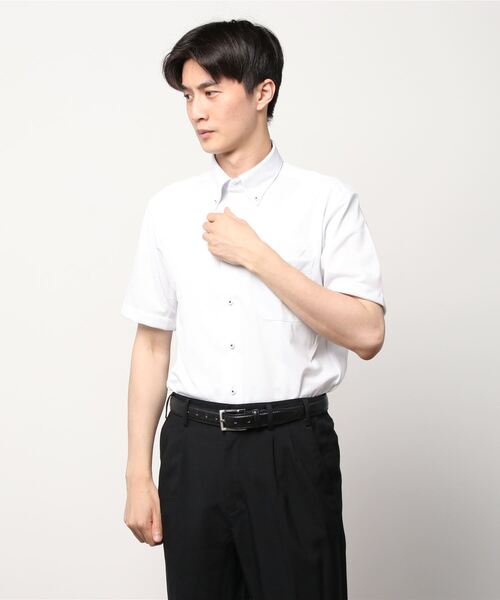 Perfect Suit FActory（パーフェクトスーツファクトリー）の「【バイオセンサー/完全ノーアイロン】半袖アイシャツ　ホワイト/サックス/グレー　WEB限定（ビジネスシャツ・メンズ・ホワイト/ライトグレー/サックスブルー・S/M/LL/3L/L）」の14枚目の写真