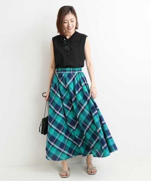 IENA（イエナ）の「チェックギャザースカート◆（スカート・レディース・グリーン/パープル/ピンク・FREE）」の4枚目の写真