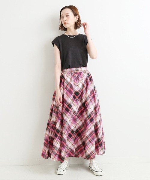 IENA（イエナ）の「チェックギャザースカート◆（スカート・レディース・グリーン/パープル/ピンク・FREE）」の5枚目の写真