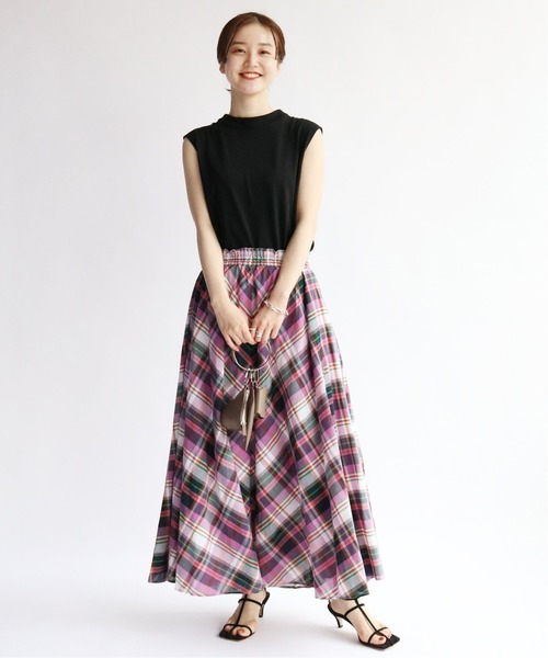 IENA（イエナ）の「チェックギャザースカート◆（スカート・レディース・グリーン/パープル/ピンク・FREE）」の6枚目の写真