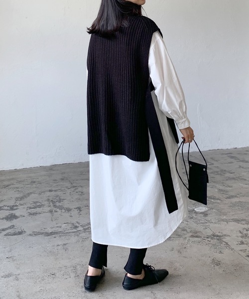LIAN（リアン）の「ニットベスト×シャツワンピースセット（シャツワンピース・レディース・オフホワイト/ブラック/ブラウン・FREE）」の6枚目の写真