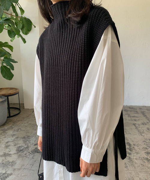 LIAN（リアン）の「ニットベスト×シャツワンピースセット（シャツワンピース・レディース・オフホワイト/ブラック/ブラウン・FREE）」の9枚目の写真