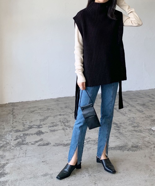 LIAN（リアン）の「ニットベスト×シャツワンピースセット（シャツワンピース・レディース・オフホワイト/ブラック/ブラウン・FREE）」の10枚目の写真