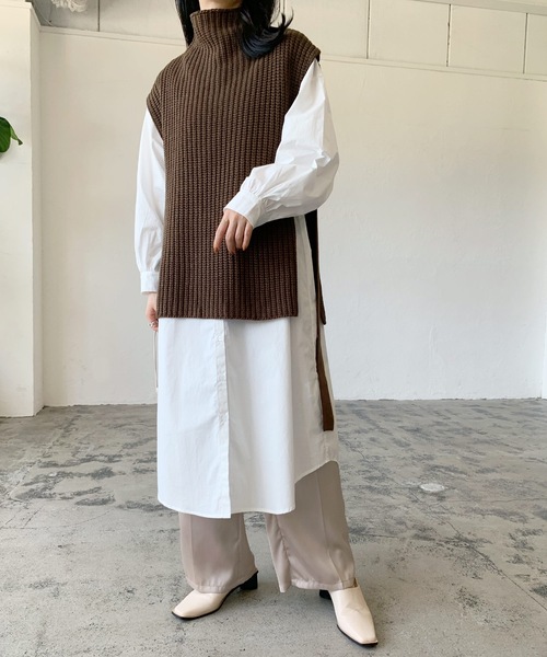 LIAN（リアン）の「ニットベスト×シャツワンピースセット（シャツワンピース・レディース・オフホワイト/ブラック/ブラウン・FREE）」の11枚目の写真