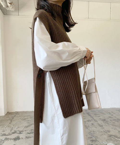 LIAN（リアン）の「ニットベスト×シャツワンピースセット（シャツワンピース・レディース・オフホワイト/ブラック/ブラウン・FREE）」の15枚目の写真
