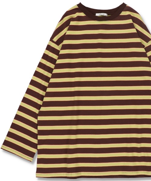 SPINNS（スピンズ）の「【ゆるシルエット】マルチボーダーロングスリーブTシャツ（Tシャツ/カットソー・レディース・グレー/ブラウン/ライトブルー・ONESIZE）」の2枚目の写真