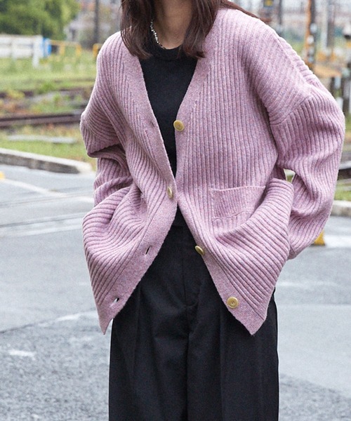 Keeepy(キーピー)の「【Keeepy】oversized rib knit cardigan(カーディガン/ボレロ・レディース・ピンク/アイボリー/ミント・FREE)」の3枚目の写真