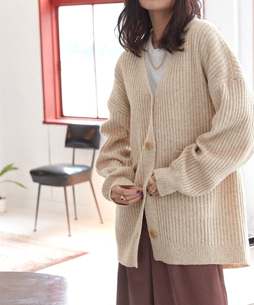 Keeepy(キーピー)の「【Keeepy】oversized rib knit cardigan(カーディガン/ボレロ・レディース・ピンク/アイボリー/ミント・FREE)」の1枚目の写真