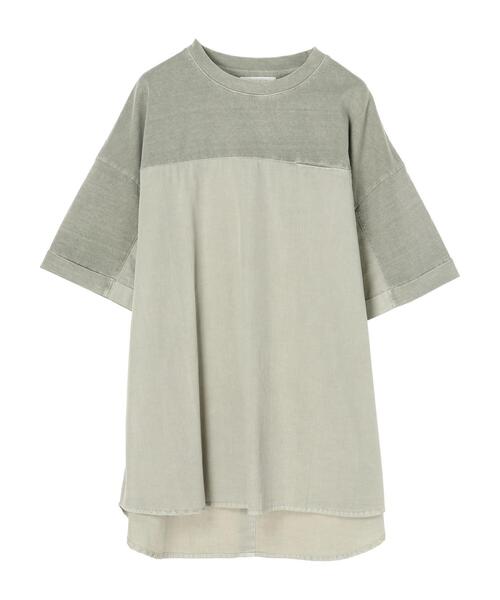 Green　Parks（グリーンパークス）の「ピグメント布帛ドッキング5分袖チュニック＊（Tシャツ/カットソー・レディース・チャコールグレー/ライトグレー/カーキ・FREE）」の21枚目の写真