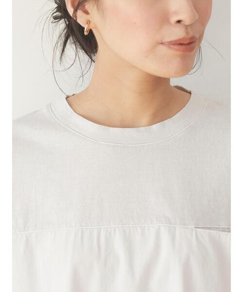 Green　Parks（グリーンパークス）の「ピグメント布帛ドッキング5分袖チュニック＊（Tシャツ/カットソー・レディース・チャコールグレー/ライトグレー/カーキ・FREE）」の15枚目の写真