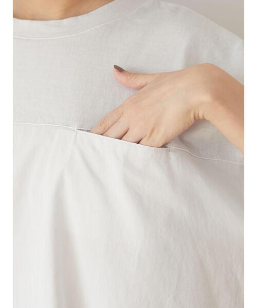 Green　Parks（グリーンパークス）の「ピグメント布帛ドッキング5分袖チュニック＊（Tシャツ/カットソー・レディース・チャコールグレー/ライトグレー/カーキ・FREE）」の13枚目の写真