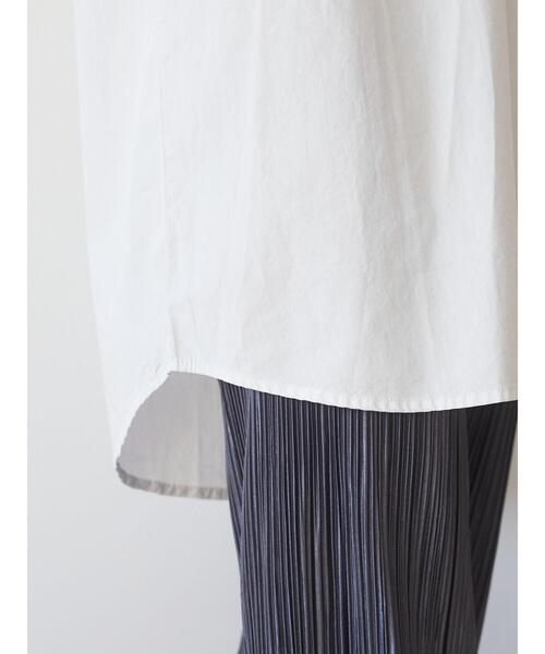 Green　Parks（グリーンパークス）の「ピグメント布帛ドッキング5分袖チュニック＊（Tシャツ/カットソー・レディース・チャコールグレー/ライトグレー/カーキ・FREE）」の11枚目の写真