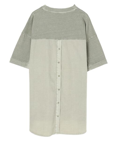 Green　Parks（グリーンパークス）の「ピグメント布帛ドッキング5分袖チュニック＊（Tシャツ/カットソー・レディース・チャコールグレー/ライトグレー/カーキ・FREE）」の10枚目の写真