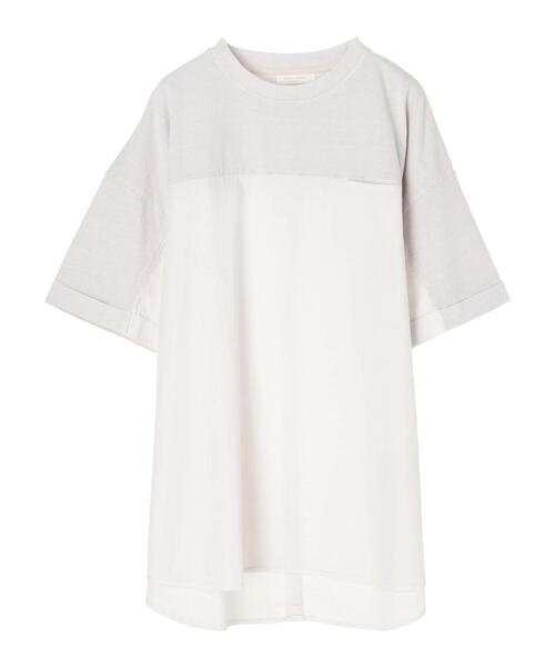 Green　Parks（グリーンパークス）の「ピグメント布帛ドッキング5分袖チュニック＊（Tシャツ/カットソー・レディース・チャコールグレー/ライトグレー/カーキ・FREE）」の6枚目の写真