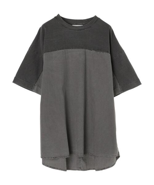 Green　Parks（グリーンパークス）の「ピグメント布帛ドッキング5分袖チュニック＊（Tシャツ/カットソー・レディース・チャコールグレー/ライトグレー/カーキ・FREE）」の5枚目の写真