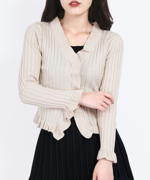 WC（ダブル シー）の「フリルニットカーディガン（カーディガン/ボレロ・レディース・ベージュ/グリーン/パープル/ブラック・FREE）」の3枚目の写真