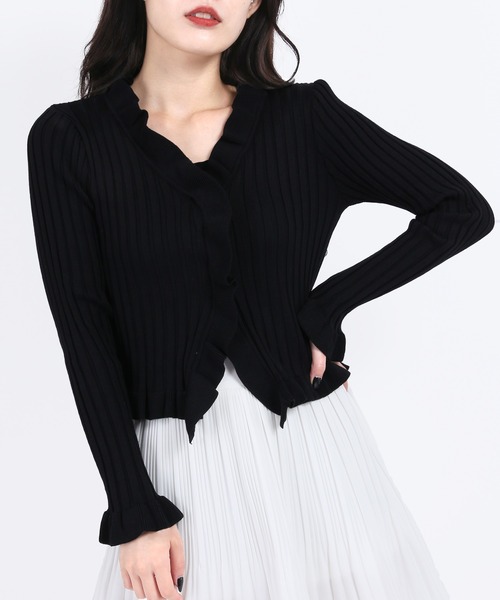 WC（ダブル シー）の「フリルニットカーディガン（カーディガン/ボレロ・レディース・ベージュ/グリーン/パープル/ブラック・FREE）」の2枚目の写真