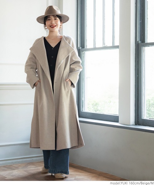 coca(coca)(コカ)の「極上ウールタッチノーカラーコート(ノーカラーコート・レディース・ベージュ/ブラック・M/L)」の11枚目の写真