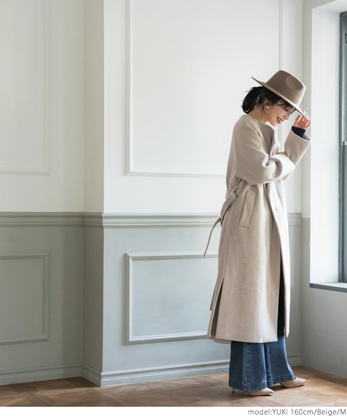 coca(coca)(コカ)の「極上ウールタッチノーカラーコート(ノーカラーコート・レディース・ベージュ/ブラック・M/L)」の3枚目の写真