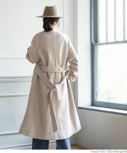 coca(coca)(コカ)の「極上ウールタッチノーカラーコート(ノーカラーコート・レディース・ベージュ/ブラック・M/L)」の6枚目の写真