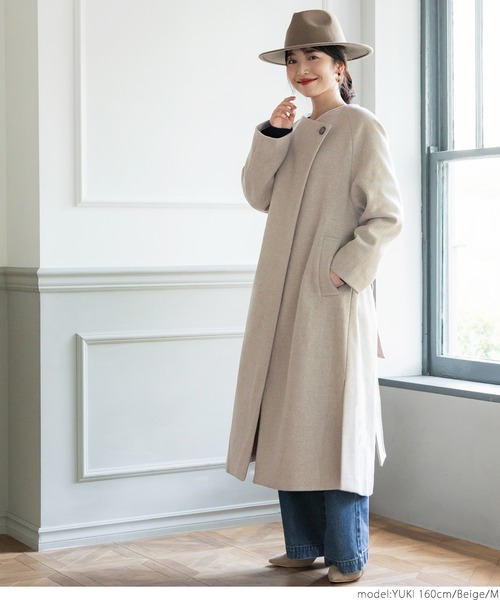 coca(coca)(コカ)の「極上ウールタッチノーカラーコート(ノーカラーコート・レディース・ベージュ/ブラック・M/L)」の18枚目の写真