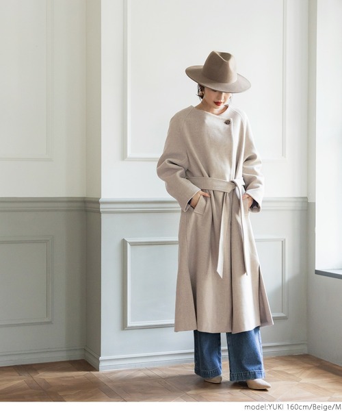 coca(coca)(コカ)の「極上ウールタッチノーカラーコート(ノーカラーコート・レディース・ベージュ/ブラック・M/L)」の21枚目の写真