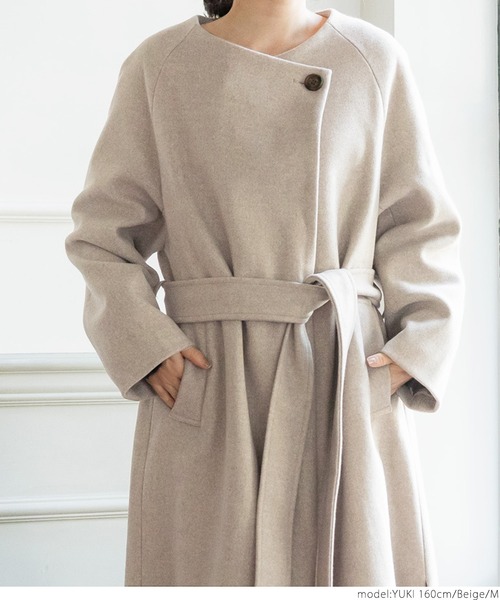 coca(coca)(コカ)の「極上ウールタッチノーカラーコート(ノーカラーコート・レディース・ベージュ/ブラック・M/L)」の14枚目の写真