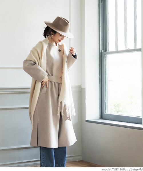 coca(coca)(コカ)の「極上ウールタッチノーカラーコート(ノーカラーコート・レディース・ベージュ/ブラック・M/L)」の16枚目の写真