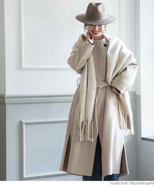 coca(coca)(コカ)の「極上ウールタッチノーカラーコート(ノーカラーコート・レディース・ベージュ/ブラック・M/L)」の9枚目の写真