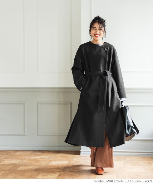 coca(coca)(コカ)の「極上ウールタッチノーカラーコート(ノーカラーコート・レディース・ベージュ/ブラック・M/L)」の12枚目の写真