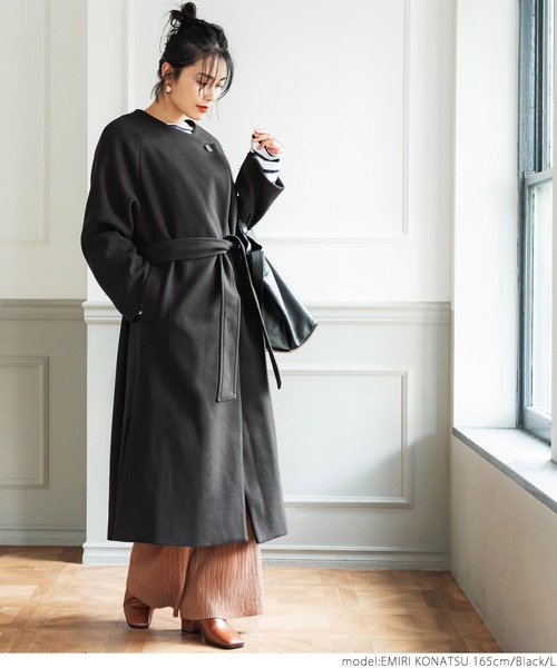 coca(coca)(コカ)の「極上ウールタッチノーカラーコート(ノーカラーコート・レディース・ベージュ/ブラック・M/L)」の4枚目の写真