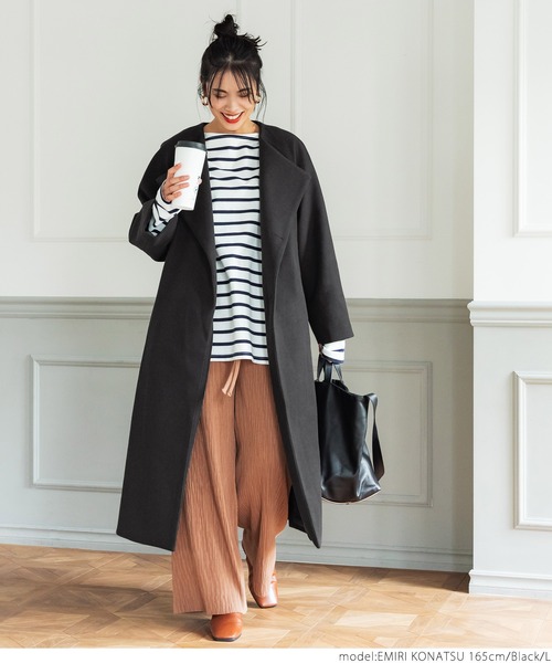 coca(coca)(コカ)の「極上ウールタッチノーカラーコート(ノーカラーコート・レディース・ベージュ/ブラック・M/L)」の7枚目の写真