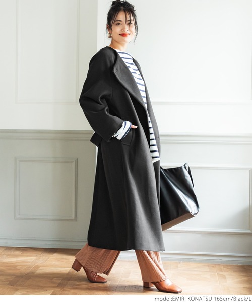 coca(coca)(コカ)の「極上ウールタッチノーカラーコート(ノーカラーコート・レディース・ベージュ/ブラック・M/L)」の19枚目の写真