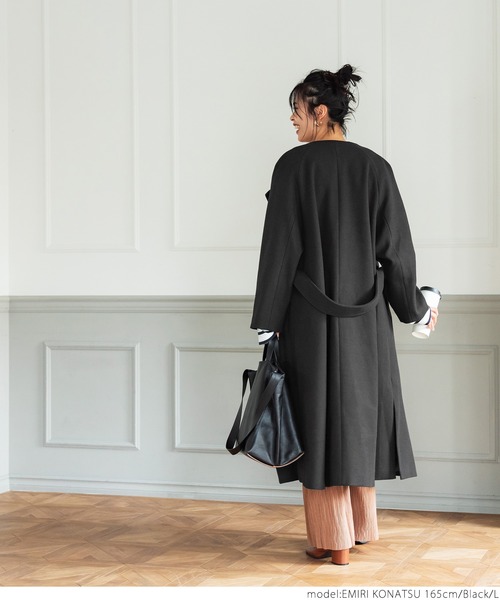 coca(coca)(コカ)の「極上ウールタッチノーカラーコート(ノーカラーコート・レディース・ベージュ/ブラック・M/L)」の22枚目の写真